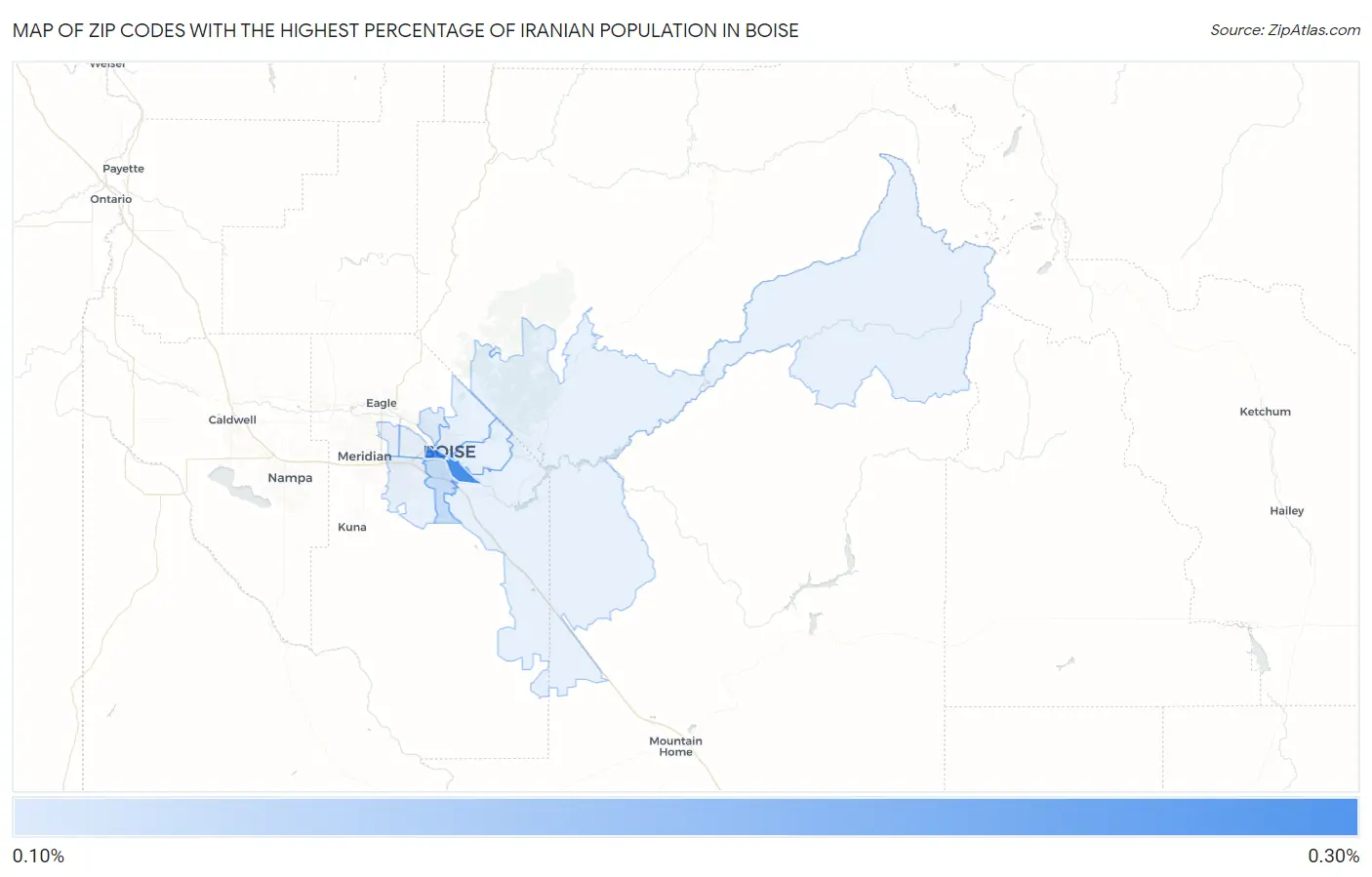 Zip Codes with the Highest Percentage of Iranian Population in Boise Map