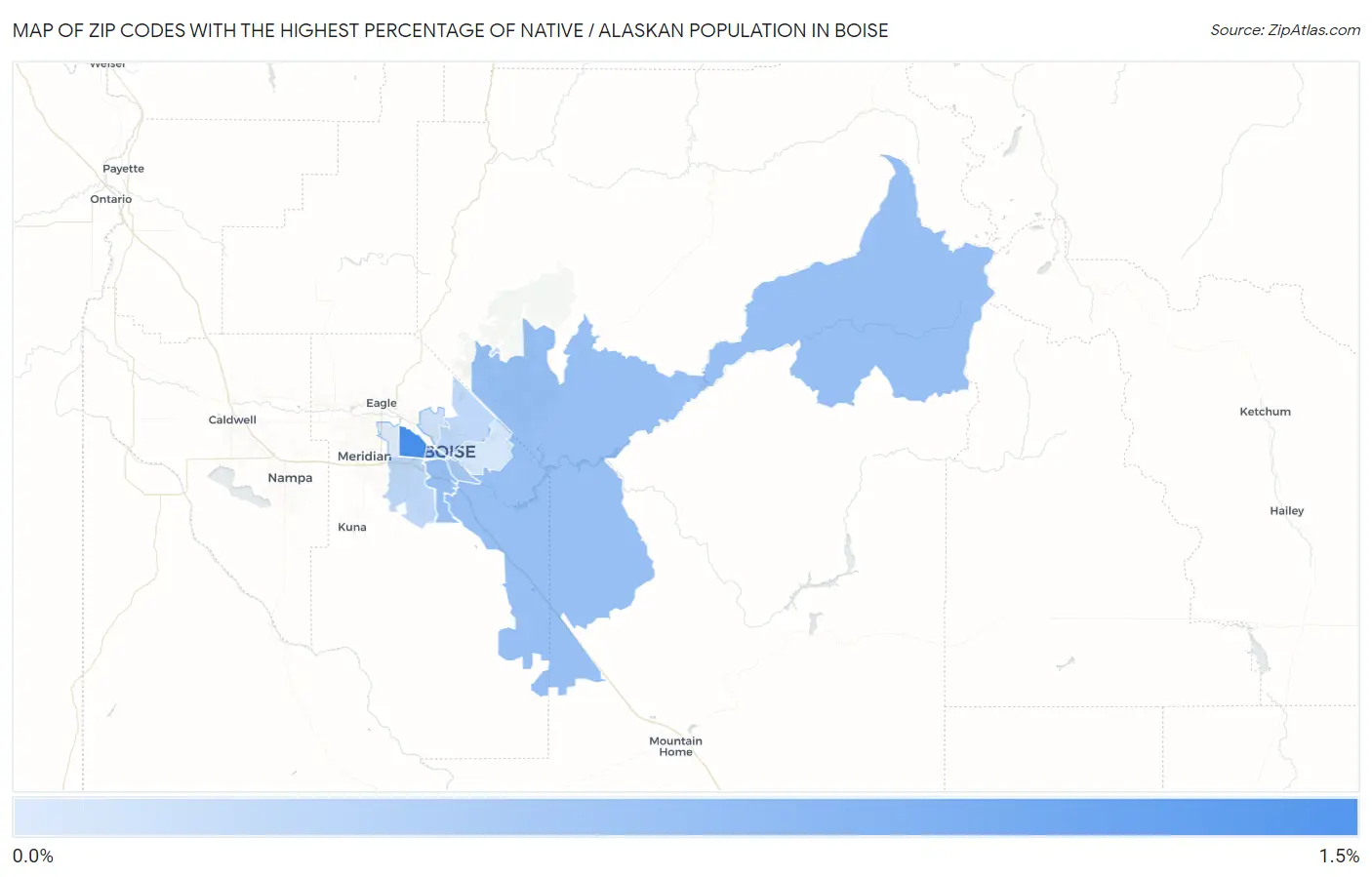 Zip Codes with the Highest Percentage of Native / Alaskan Population in Boise Map