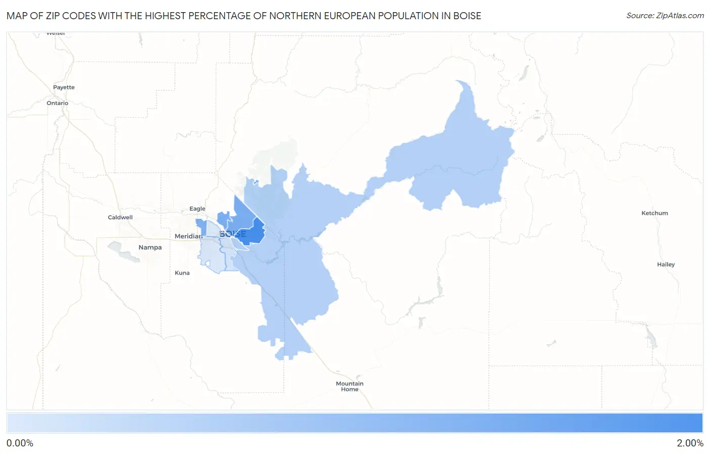 Zip Codes with the Highest Percentage of Northern European Population in Boise Map