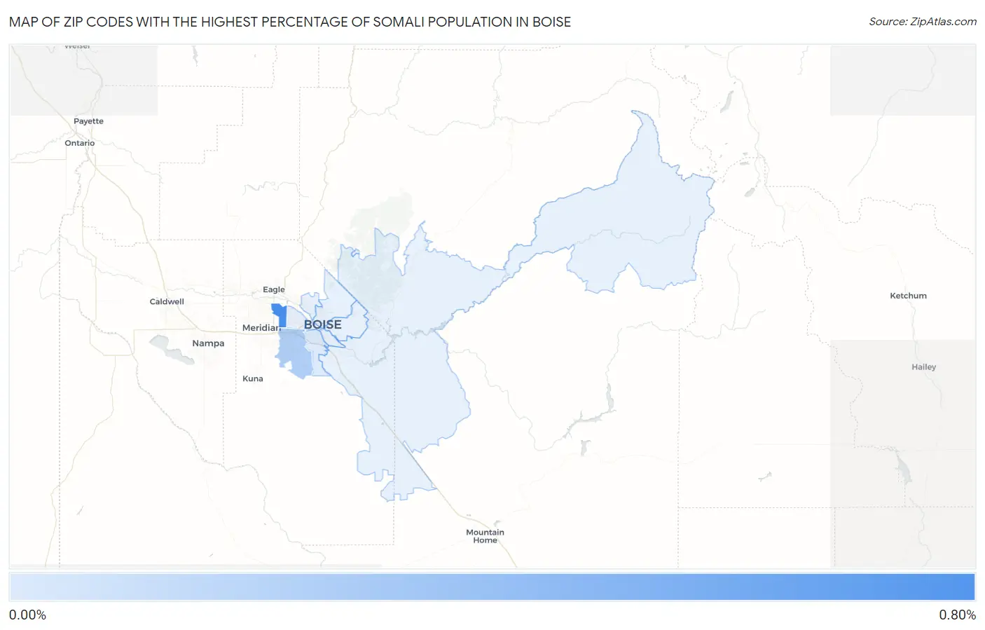 Zip Codes with the Highest Percentage of Somali Population in Boise Map