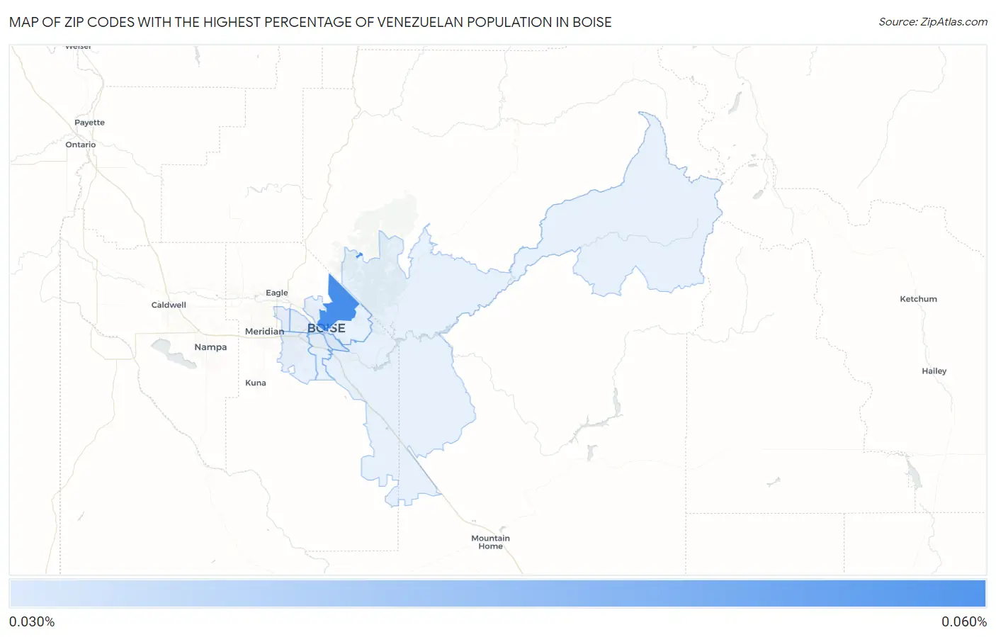 Zip Codes with the Highest Percentage of Venezuelan Population in Boise Map