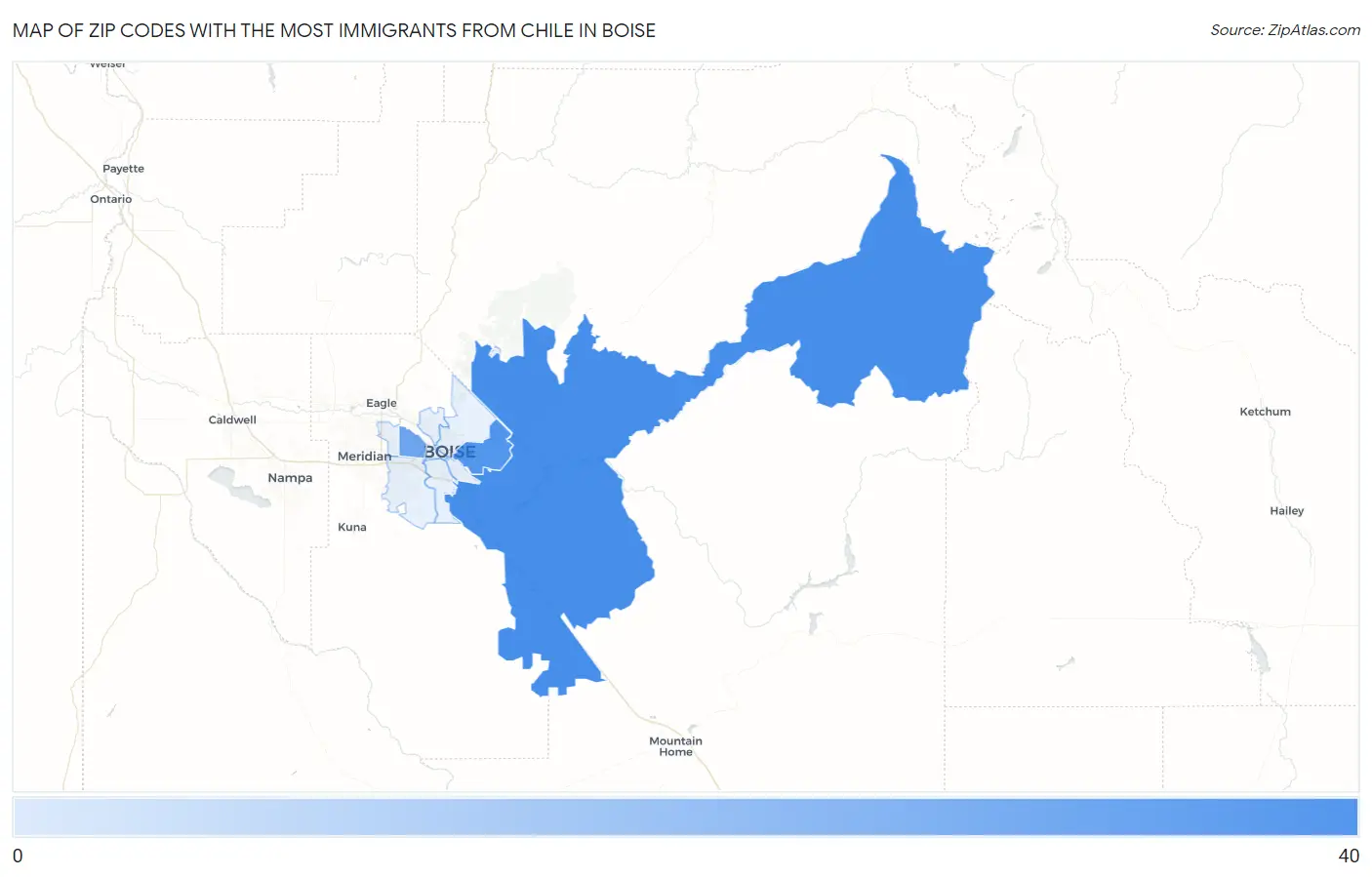 Zip Codes with the Most Immigrants from Chile in Boise Map