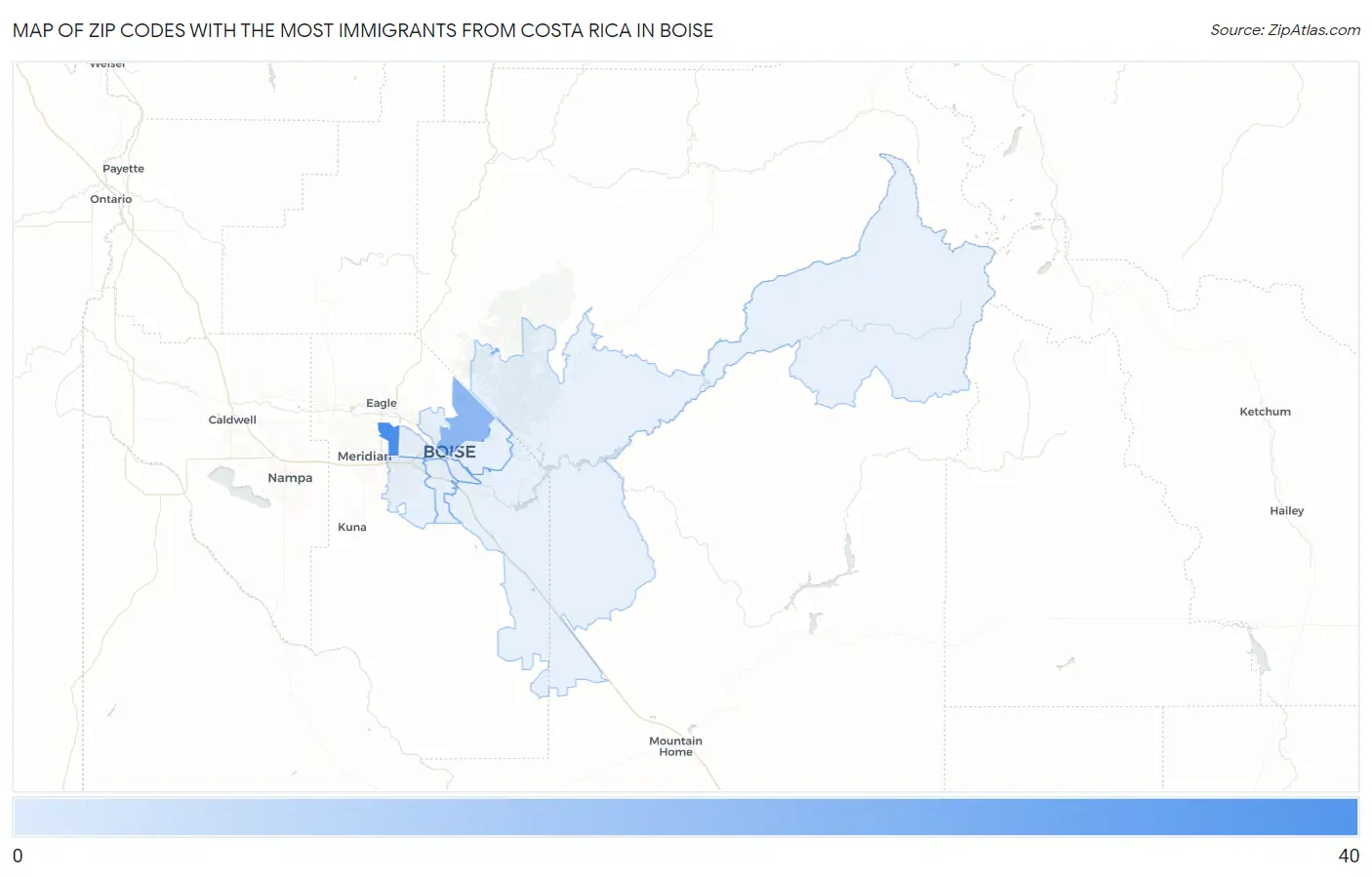 Zip Codes with the Most Immigrants from Costa Rica in Boise Map