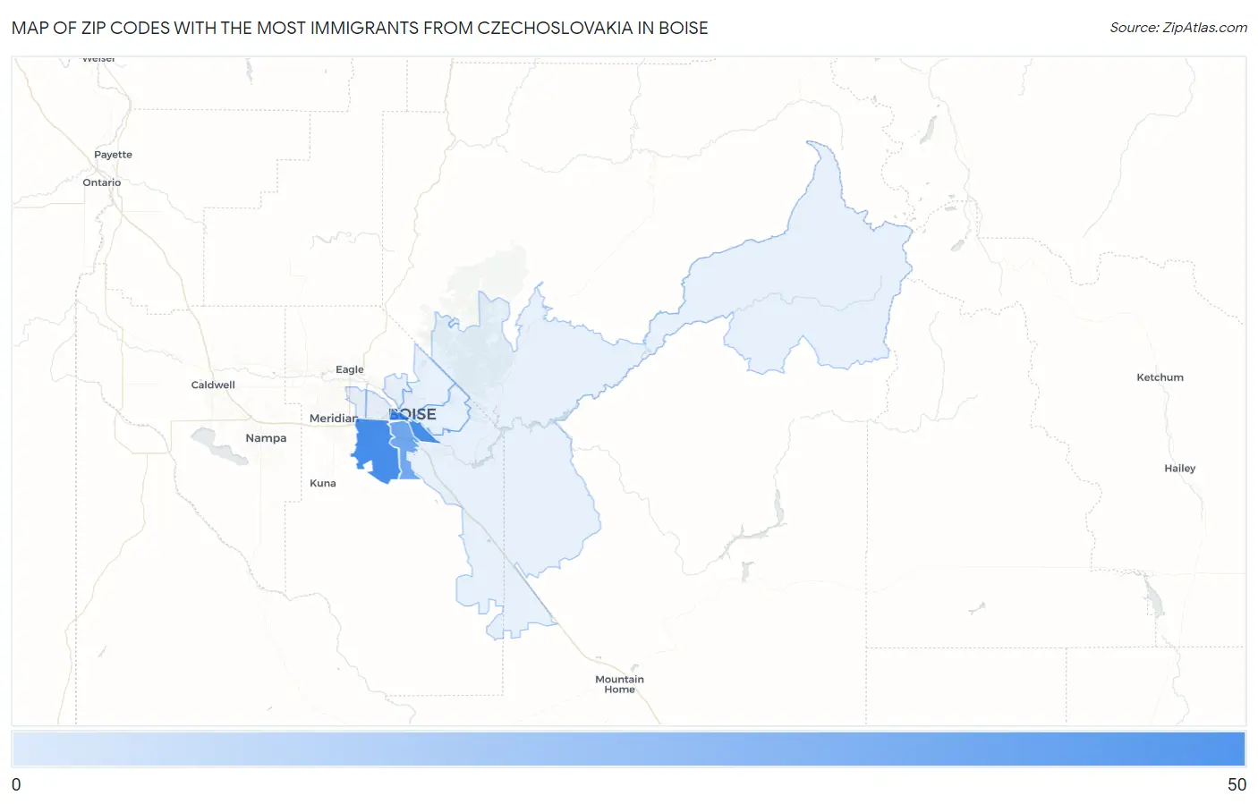 Zip Codes with the Most Immigrants from Czechoslovakia in Boise Map
