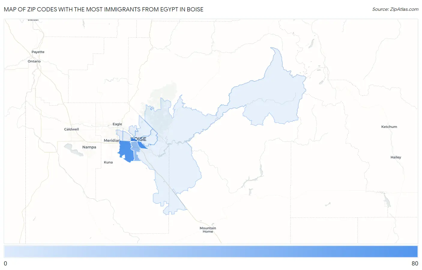 Zip Codes with the Most Immigrants from Egypt in Boise Map