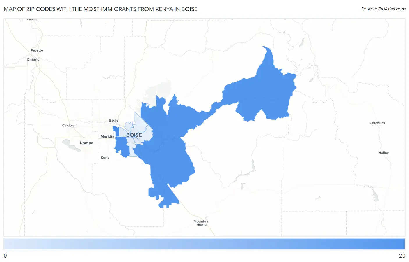 Zip Codes with the Most Immigrants from Kenya in Boise Map