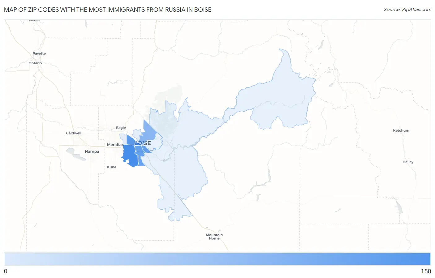Zip Codes with the Most Immigrants from Russia in Boise Map