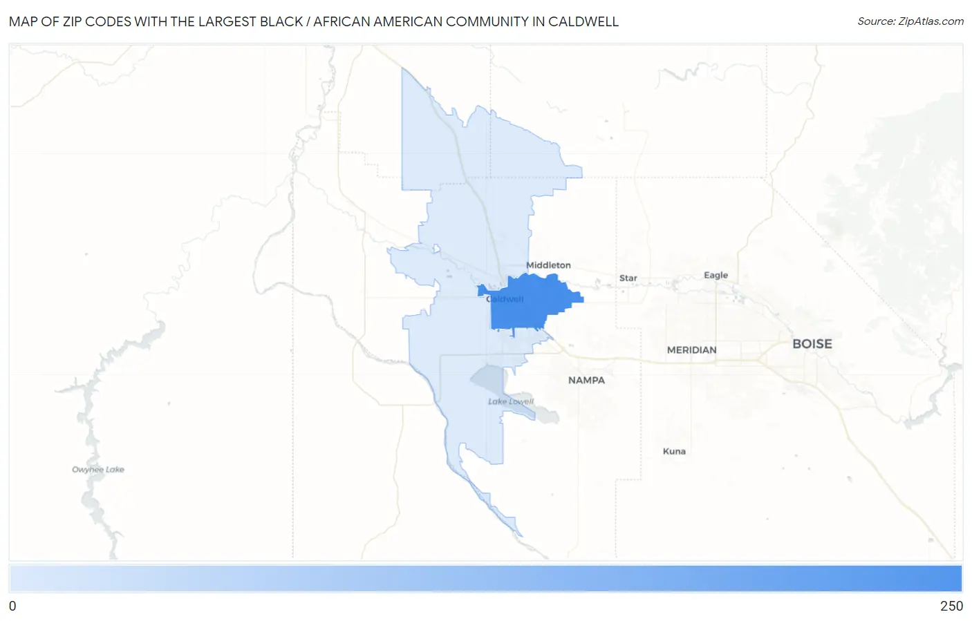 Zip Codes with the Largest Black / African American Community in Caldwell Map