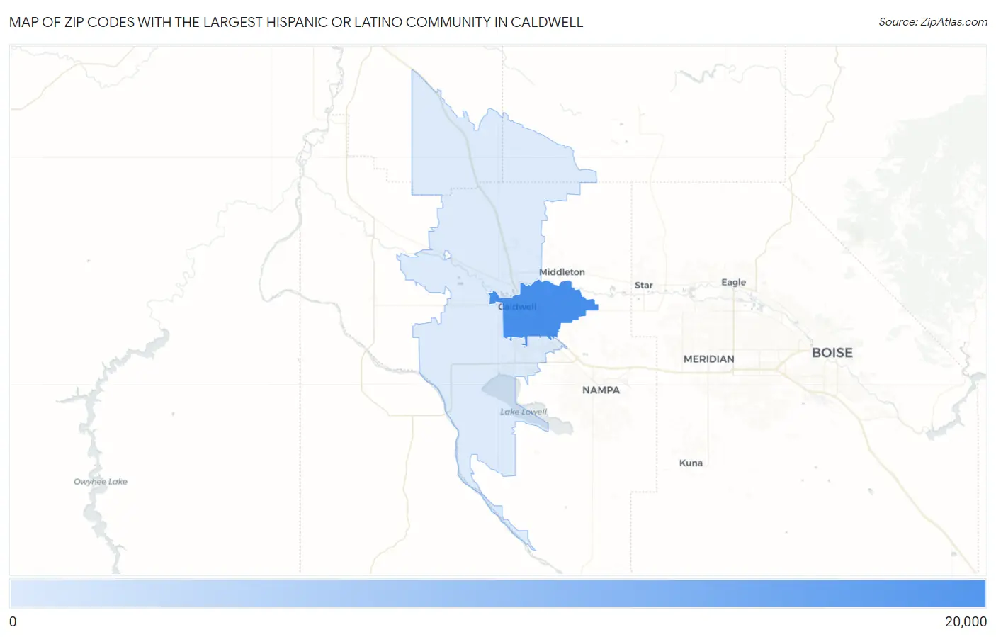 Zip Codes with the Largest Hispanic or Latino Community in Caldwell Map