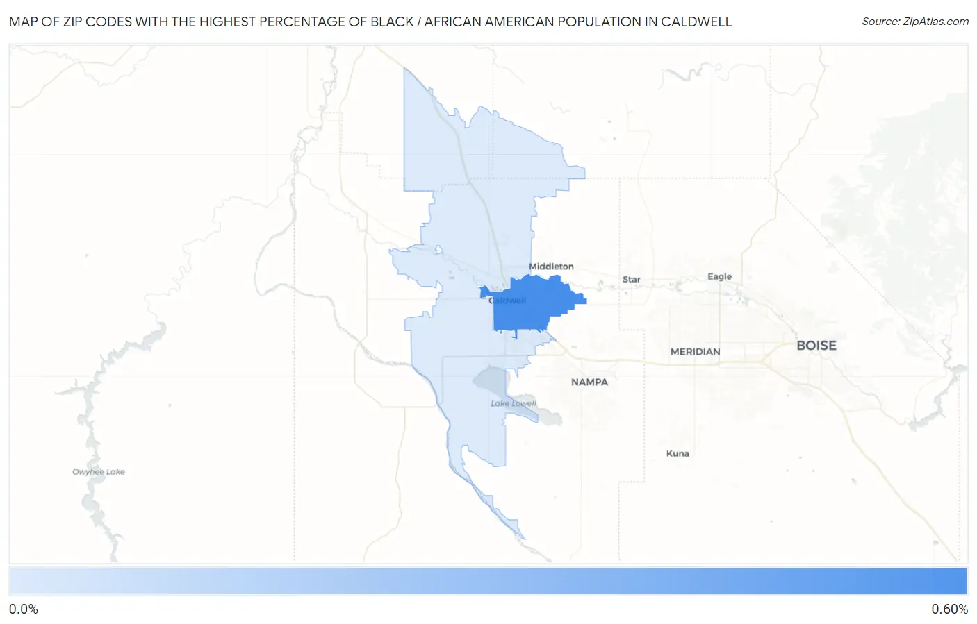 Zip Codes with the Highest Percentage of Black / African American Population in Caldwell Map