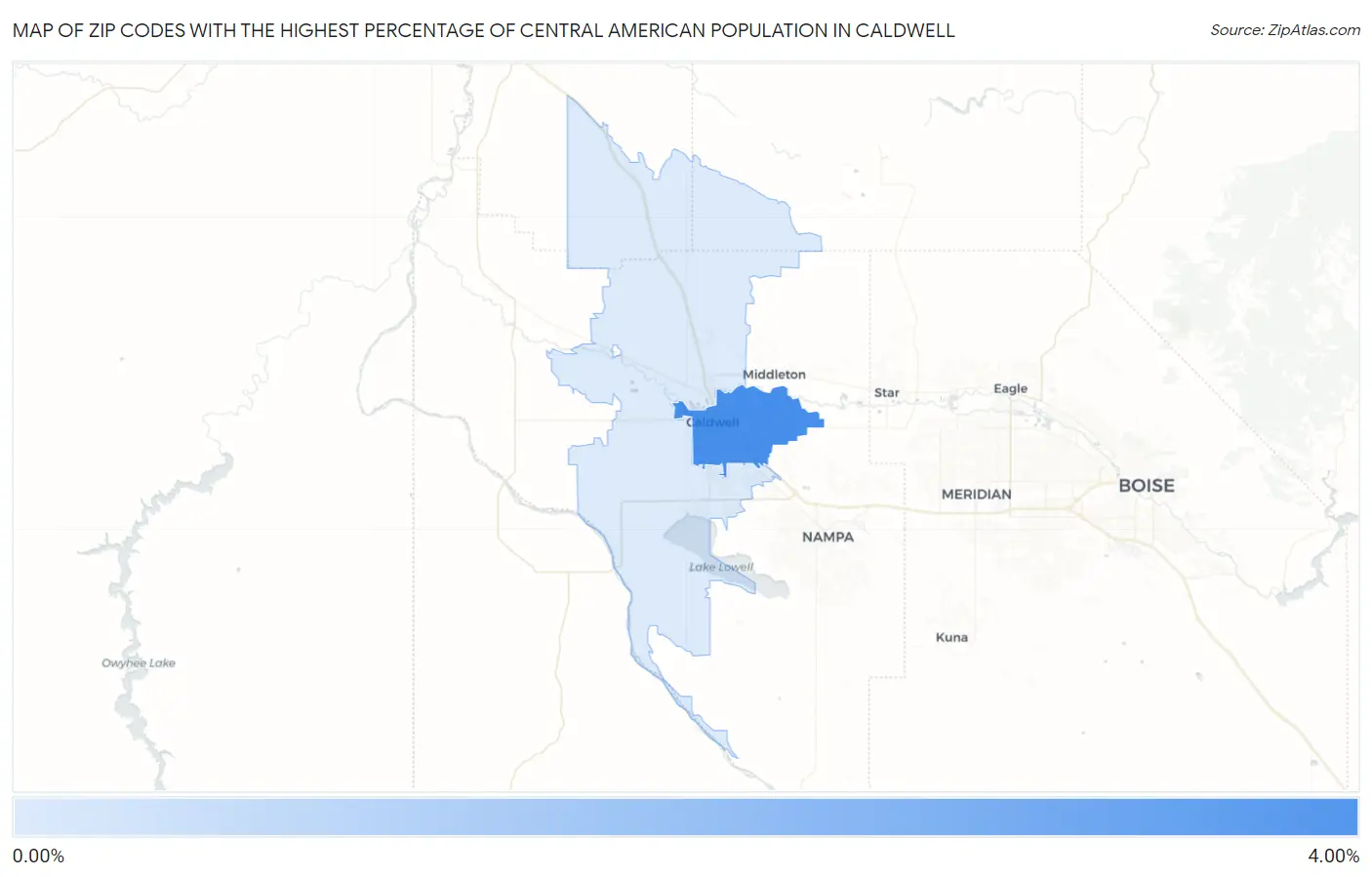 Zip Codes with the Highest Percentage of Central American Population in Caldwell Map