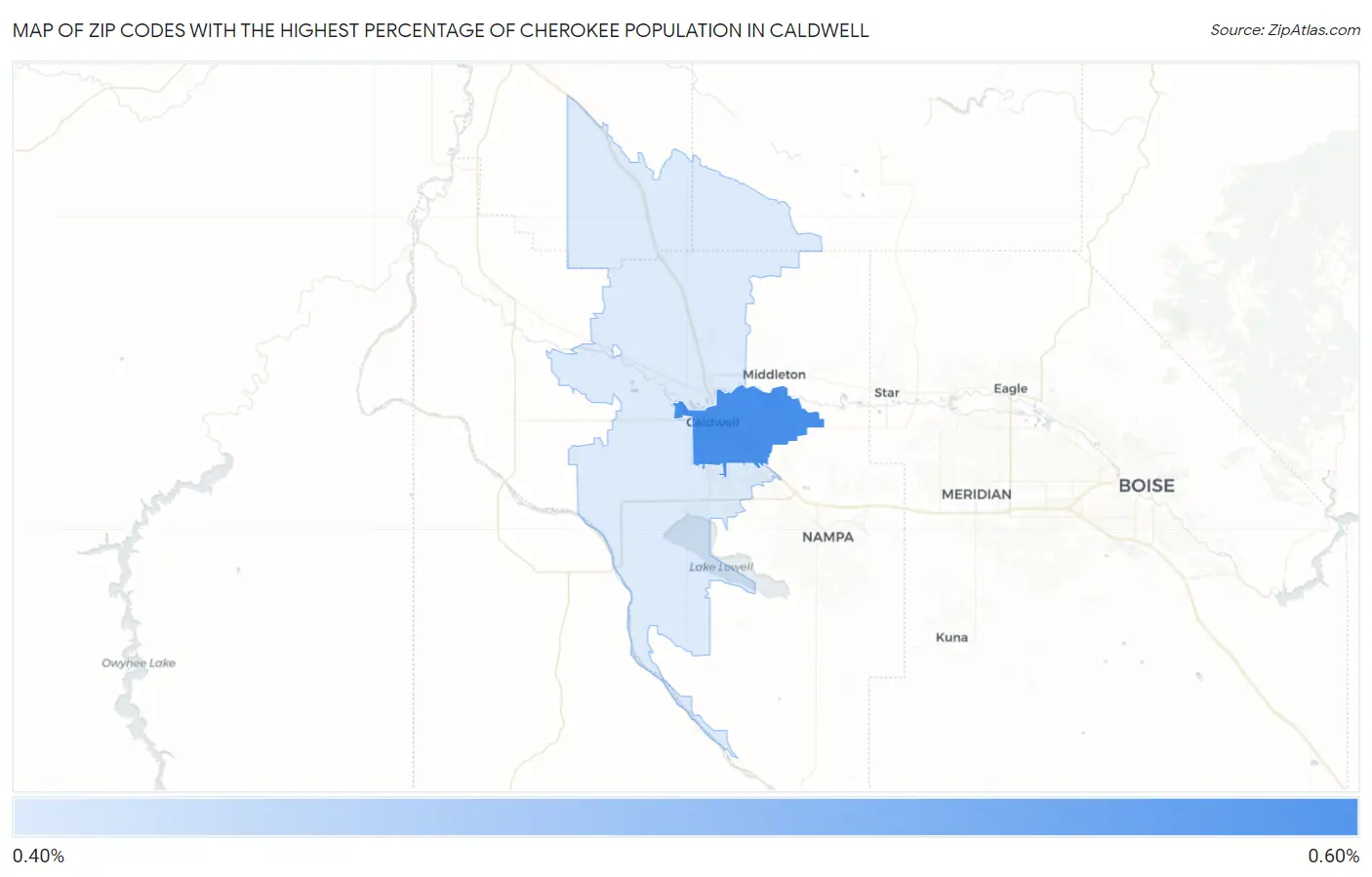 Zip Codes with the Highest Percentage of Cherokee Population in Caldwell Map
