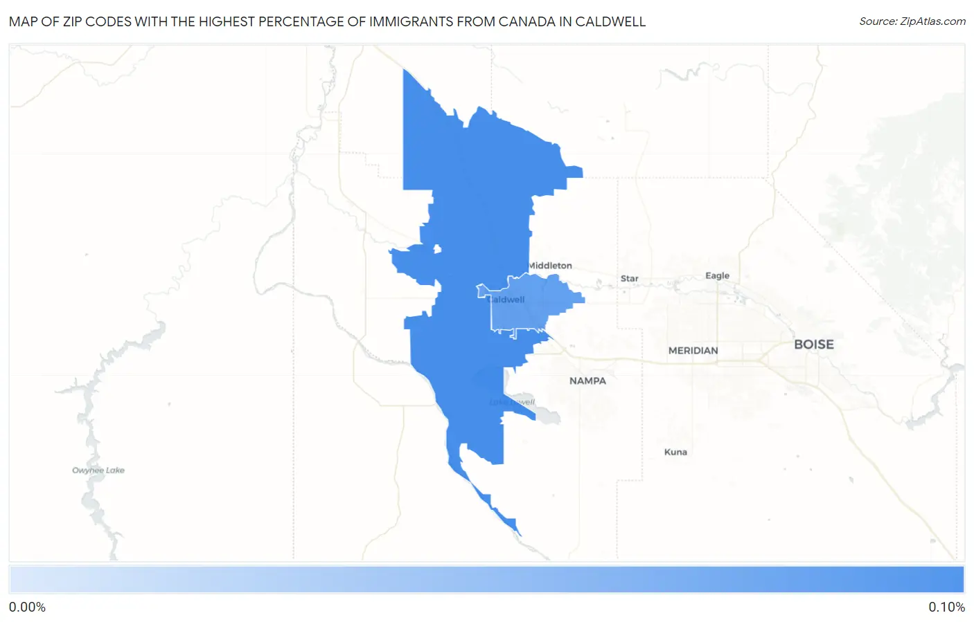 Zip Codes with the Highest Percentage of Immigrants from Canada in Caldwell Map