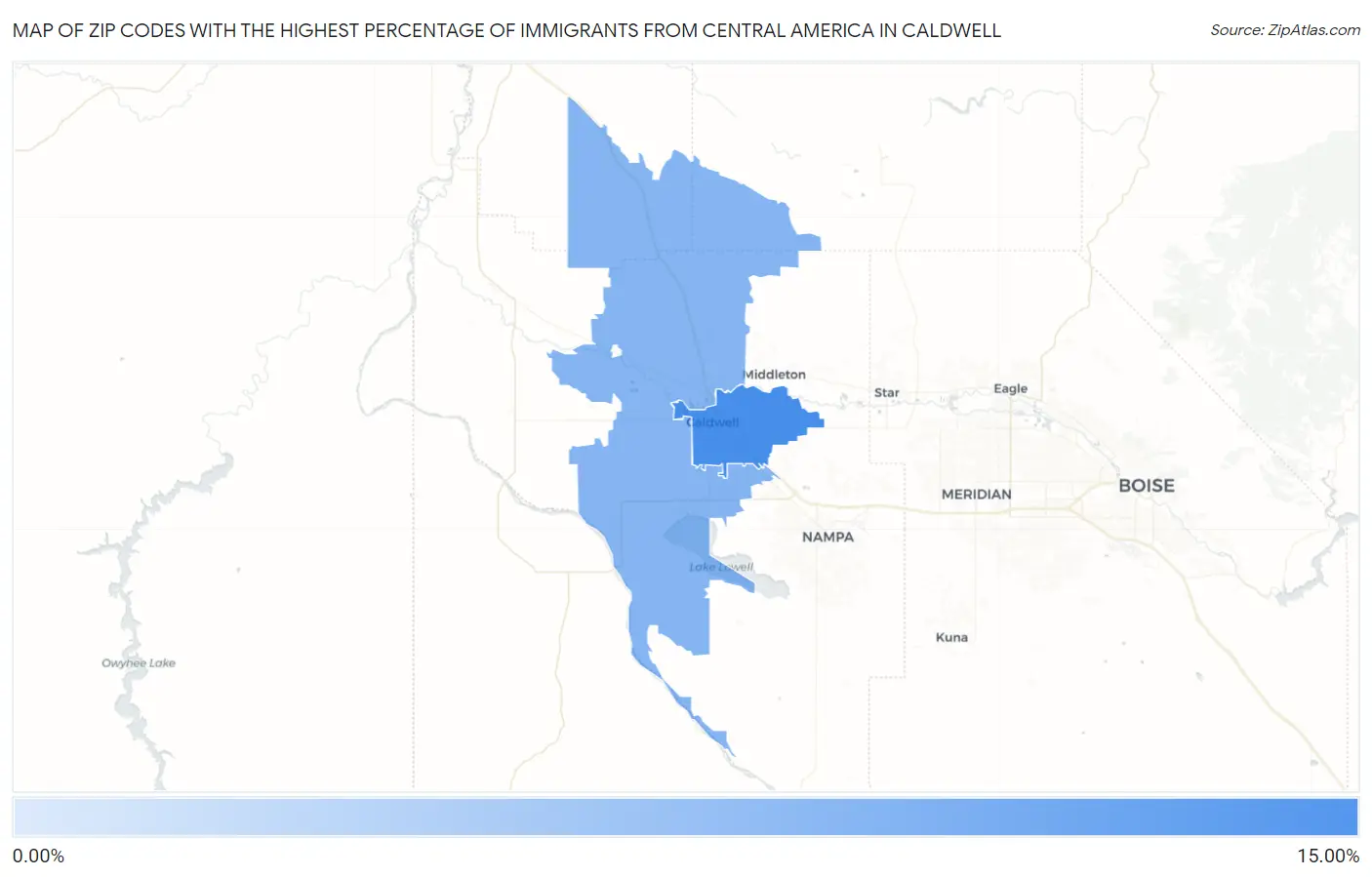 Zip Codes with the Highest Percentage of Immigrants from Central America in Caldwell Map