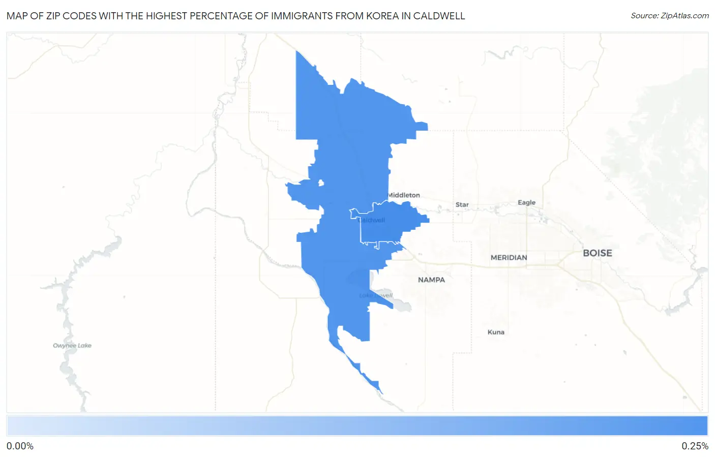 Zip Codes with the Highest Percentage of Immigrants from Korea in Caldwell Map