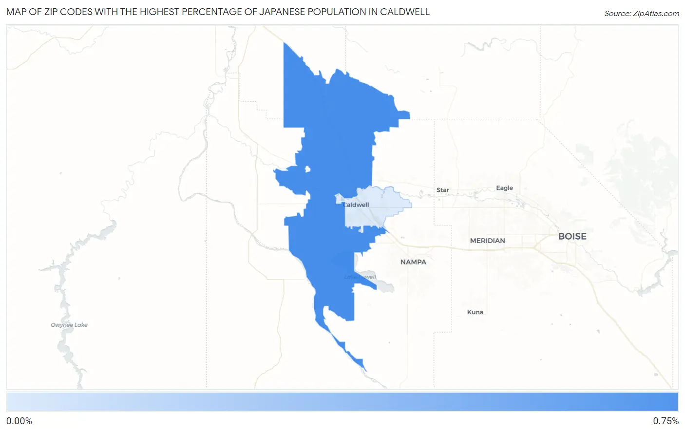 Zip Codes with the Highest Percentage of Japanese Population in Caldwell Map