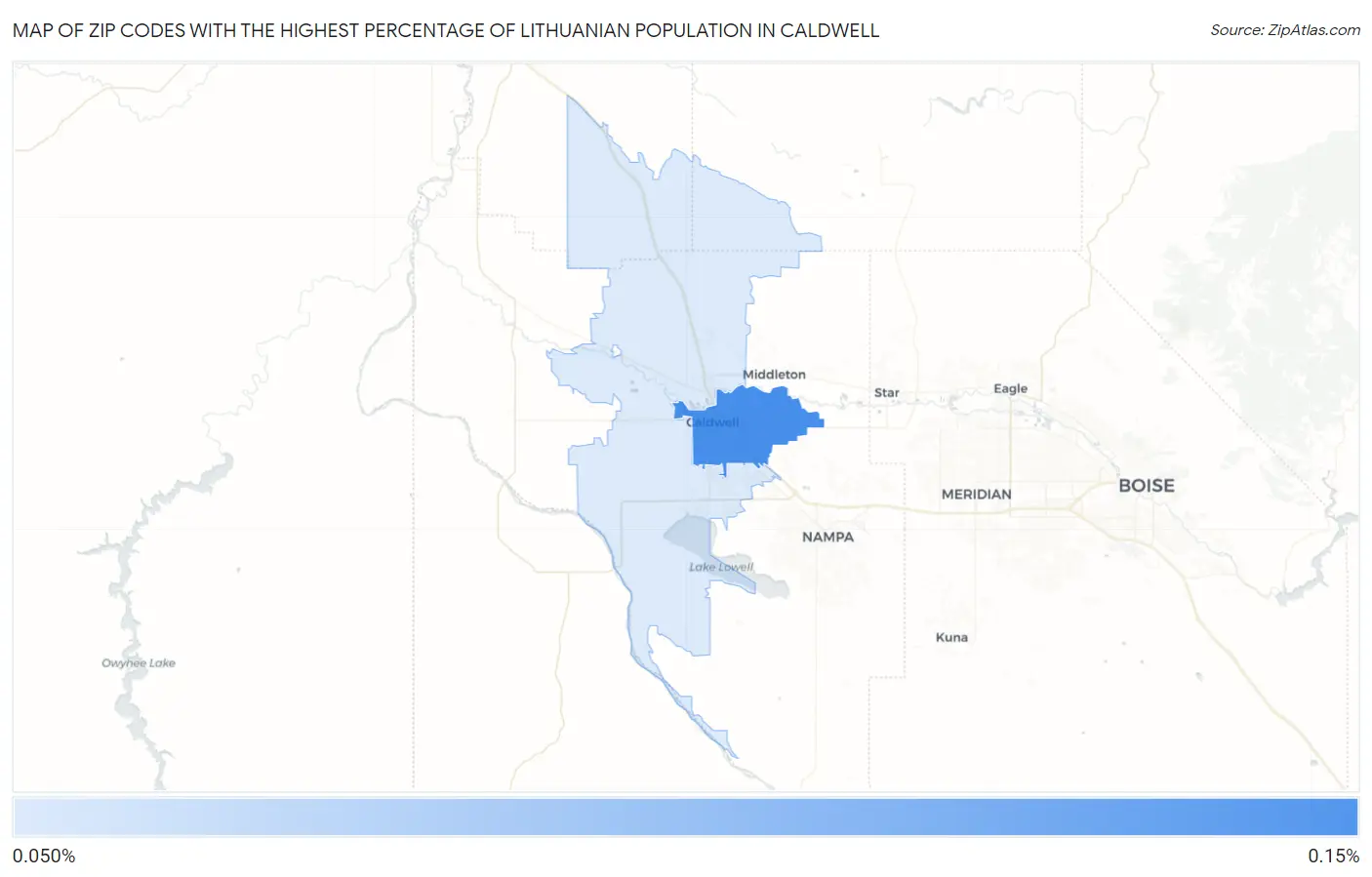 Zip Codes with the Highest Percentage of Lithuanian Population in Caldwell Map