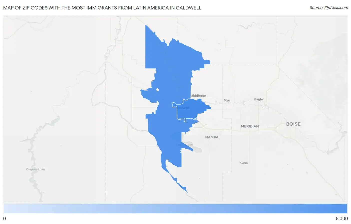 Zip Codes with the Most Immigrants from Latin America in Caldwell Map