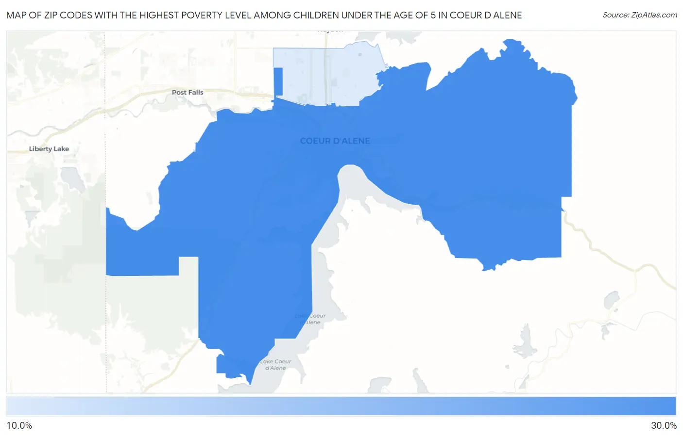 Zip Codes with the Highest Poverty Level Among Children Under the Age of 5 in Coeur D Alene Map