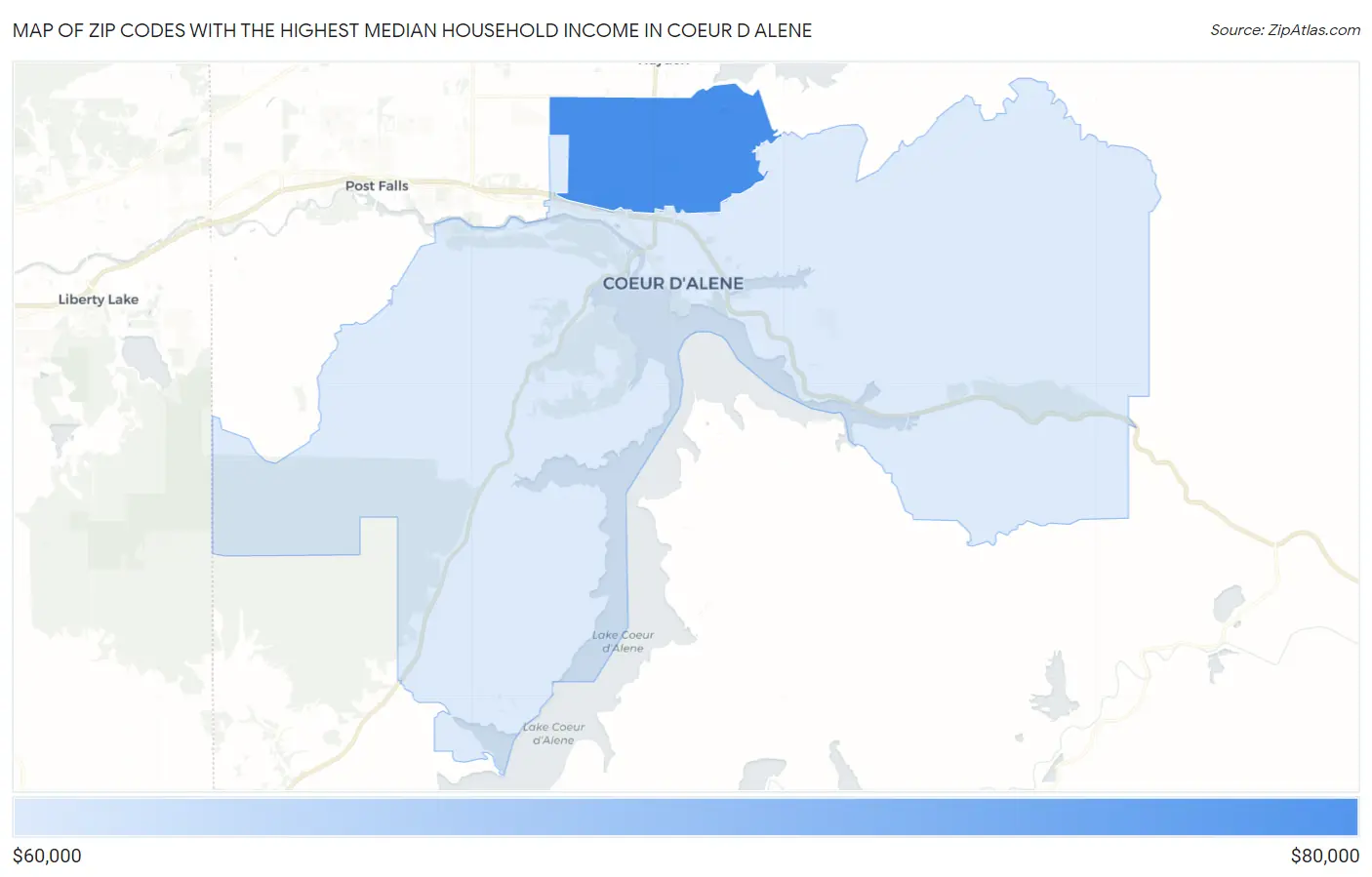 Zip Codes with the Highest Median Household Income in Coeur D Alene Map