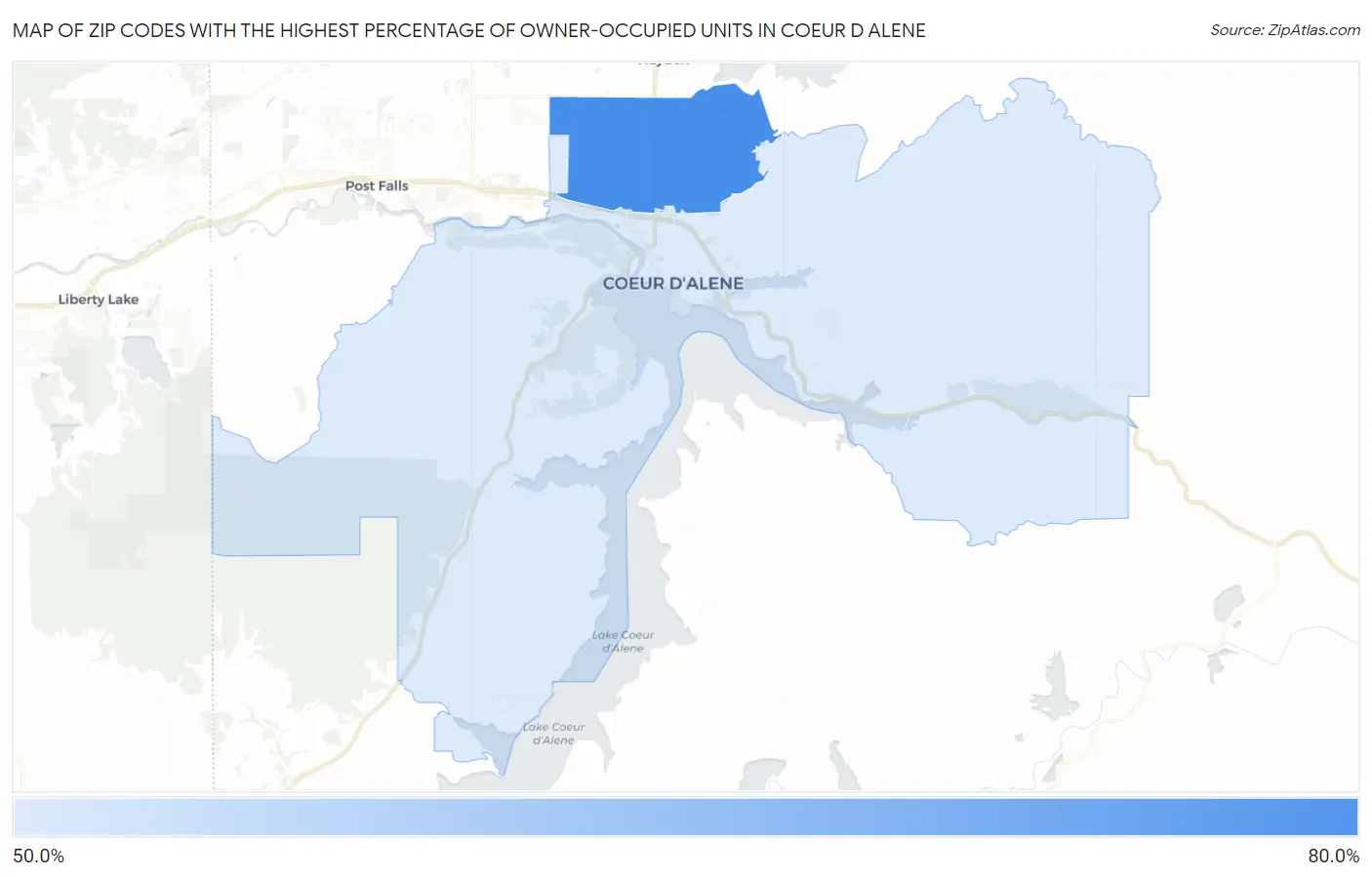 Zip Codes with the Highest Percentage of Owner-Occupied Units in Coeur D Alene Map