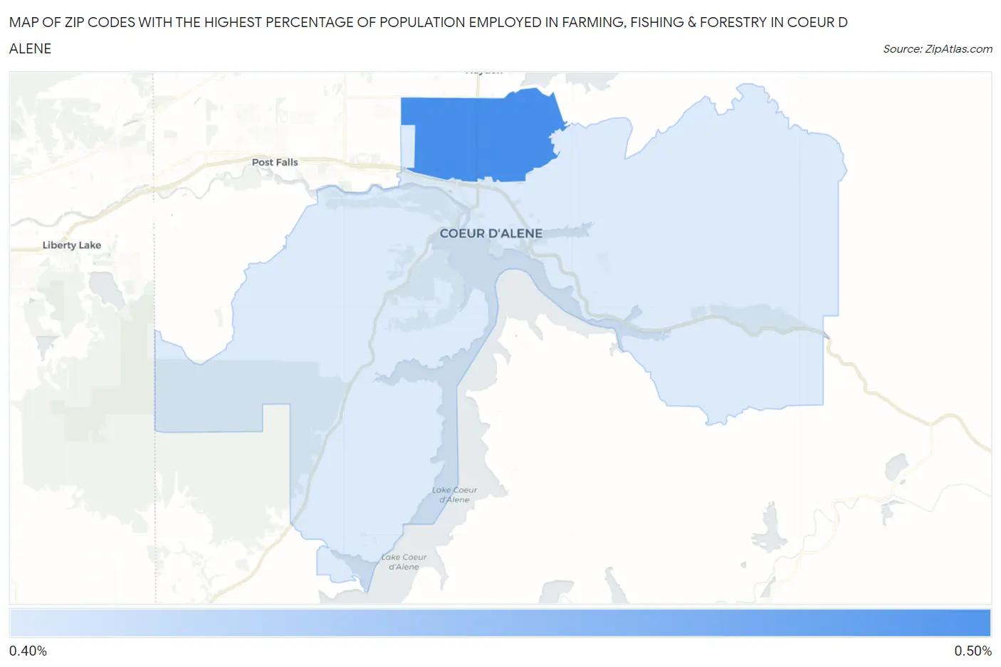 Zip Codes with the Highest Percentage of Population Employed in Farming, Fishing & Forestry in Coeur D Alene Map