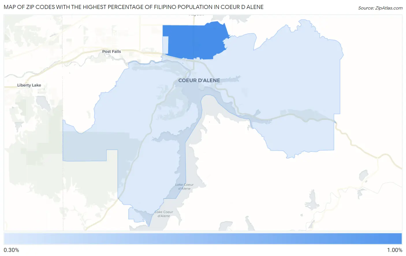 Zip Codes with the Highest Percentage of Filipino Population in Coeur D Alene Map