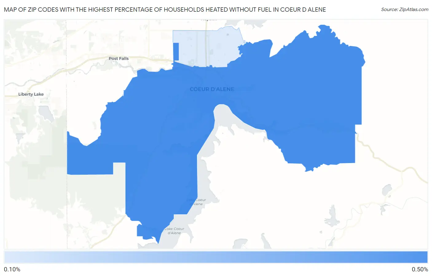 Zip Codes with the Highest Percentage of Households Heated without Fuel in Coeur D Alene Map