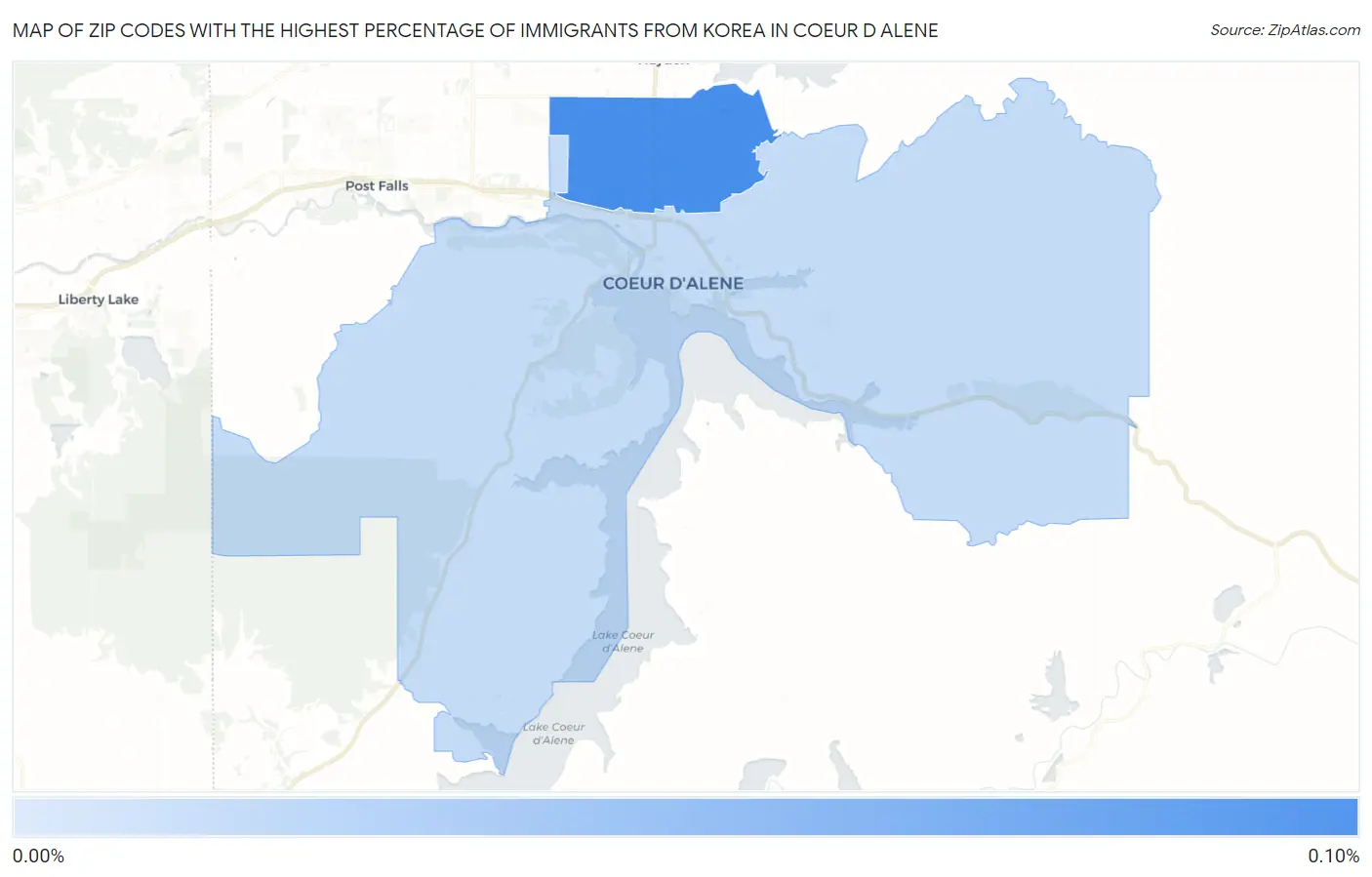 Zip Codes with the Highest Percentage of Immigrants from Korea in Coeur D Alene Map