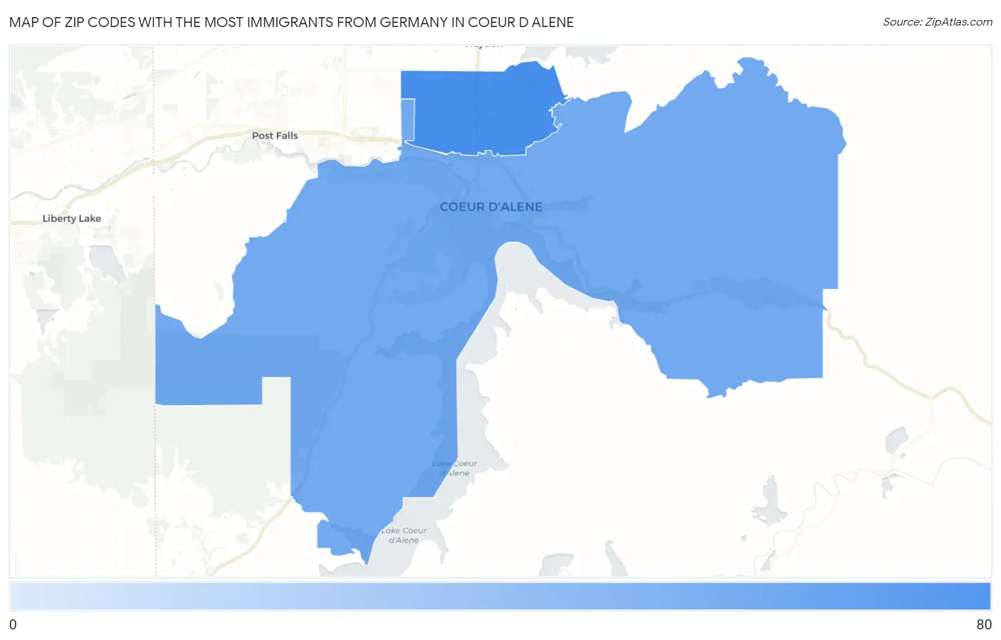 Zip Codes with the Most Immigrants from Germany in Coeur D Alene Map