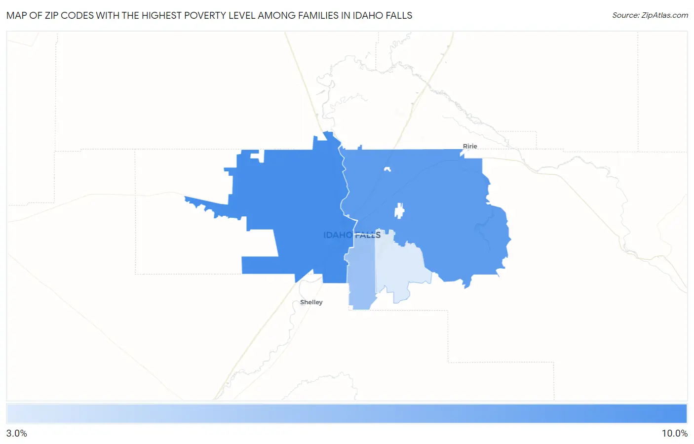 Zip Codes with the Highest Poverty Level Among Families in Idaho Falls Map