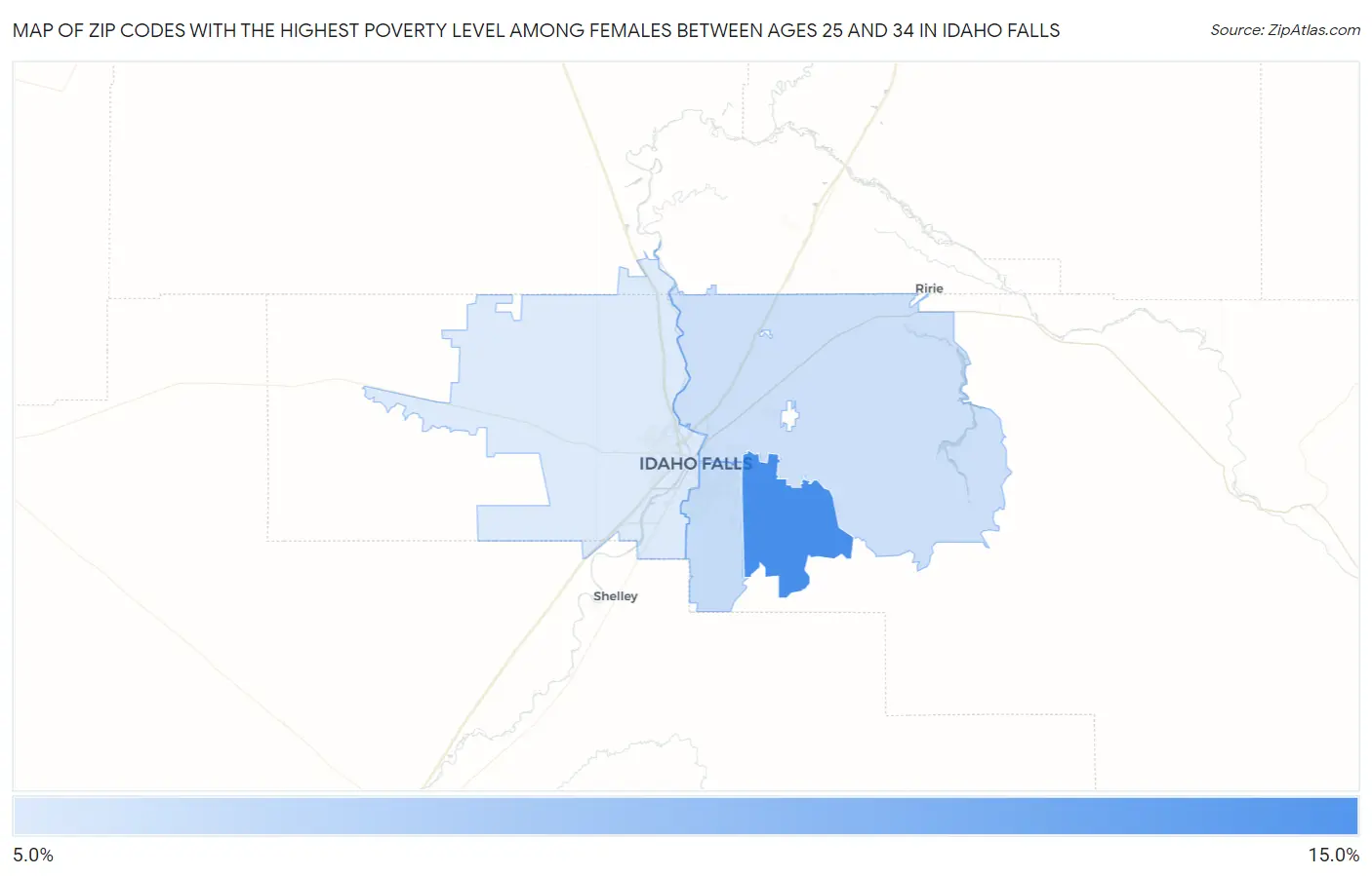 Zip Codes with the Highest Poverty Level Among Females Between Ages 25 and 34 in Idaho Falls Map