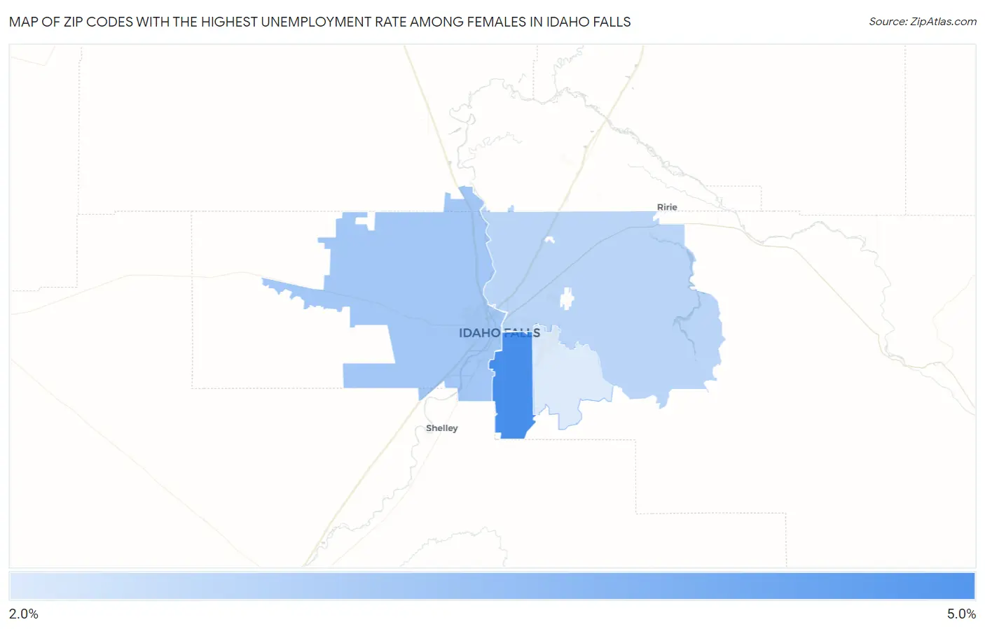 Zip Codes with the Highest Unemployment Rate Among Females in Idaho Falls Map