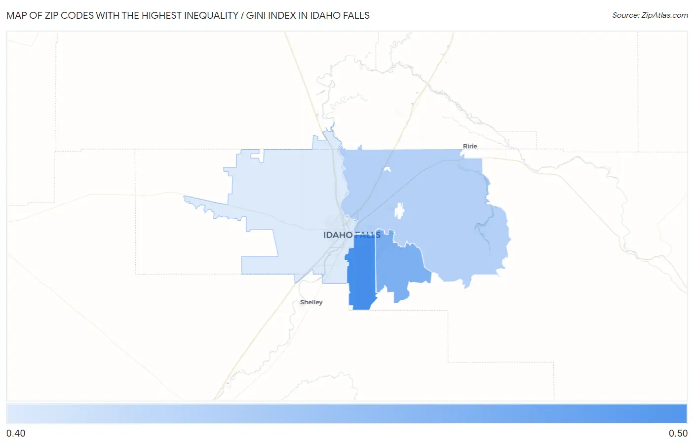 Zip Codes with the Highest Inequality / Gini Index in Idaho Falls Map