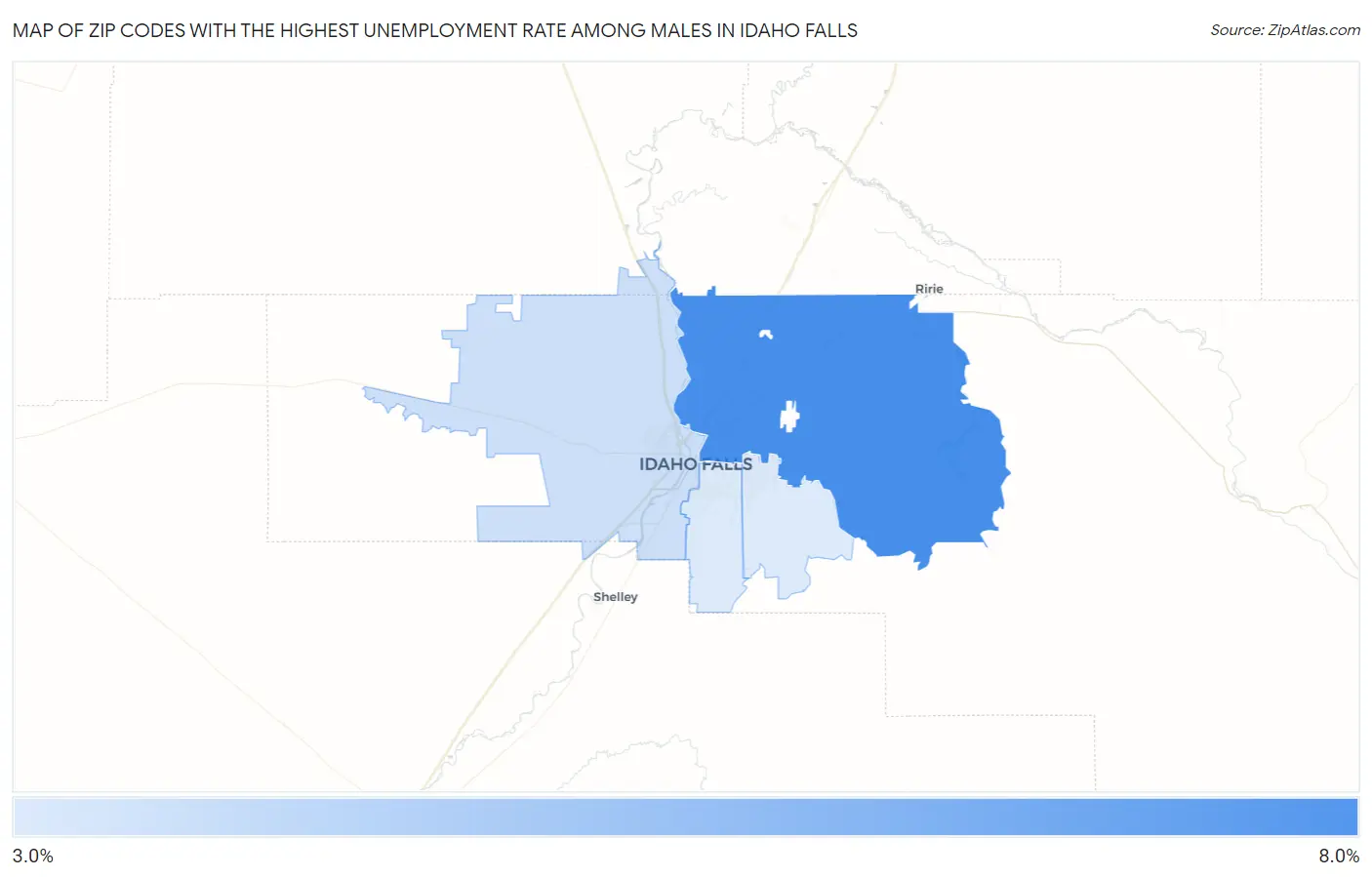Zip Codes with the Highest Unemployment Rate Among Males in Idaho Falls Map