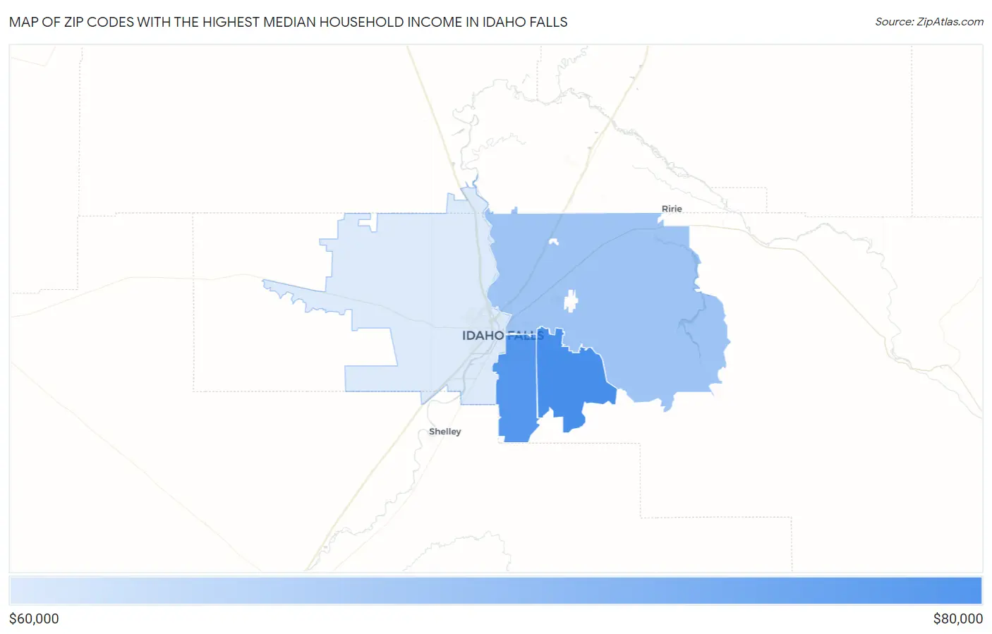 Zip Codes with the Highest Median Household Income in Idaho Falls Map