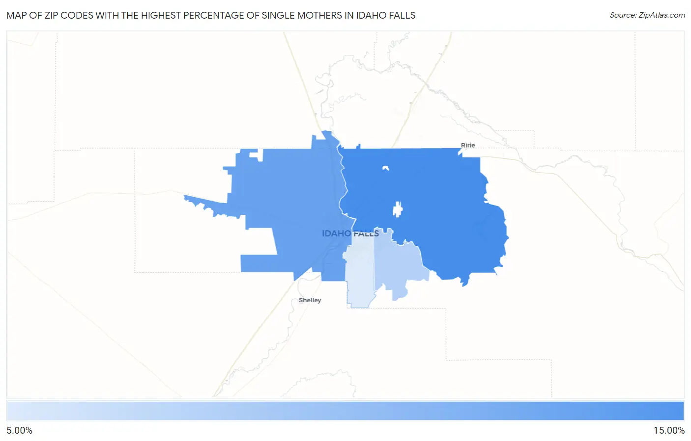 Zip Codes with the Highest Percentage of Single Mothers in Idaho Falls Map