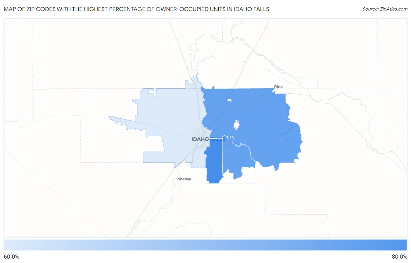 Zip Codes with the Highest Percentage of Owner-Occupied Units in Idaho Falls Map