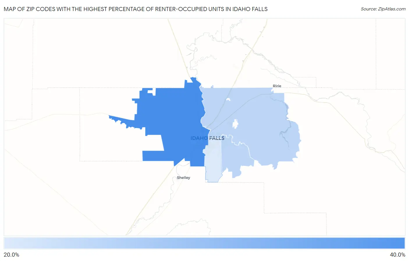 Zip Codes with the Highest Percentage of Renter-Occupied Units in Idaho Falls Map