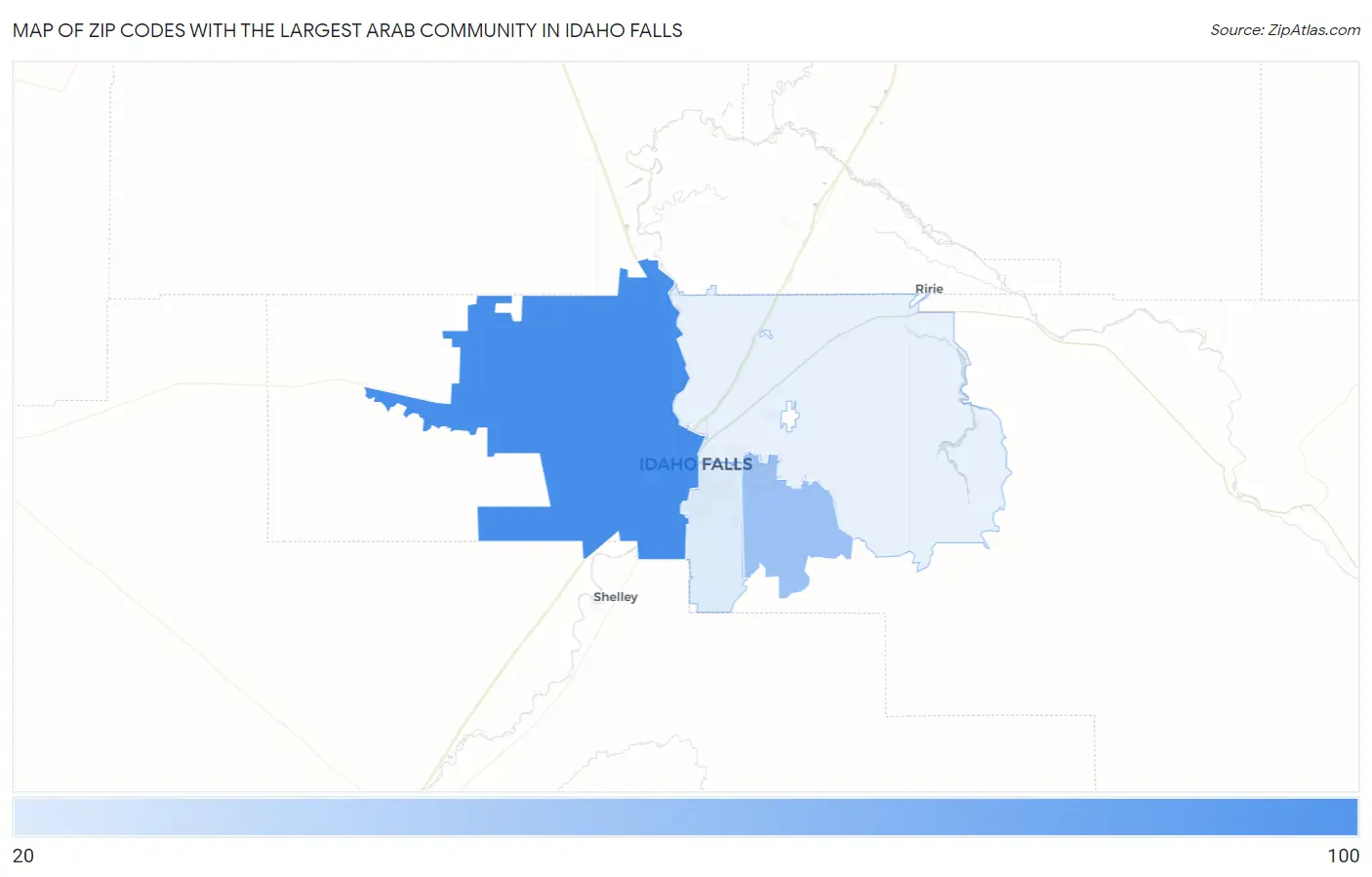 Zip Codes with the Largest Arab Community in Idaho Falls Map