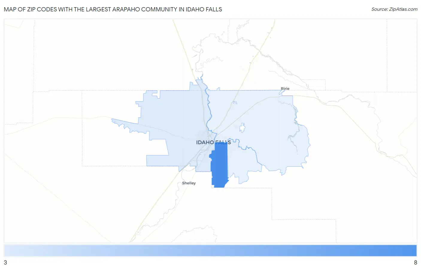 Zip Codes with the Largest Arapaho Community in Idaho Falls Map