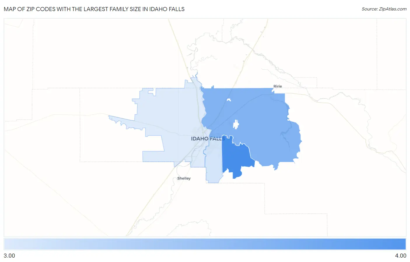 Zip Codes with the Largest Family Size in Idaho Falls Map