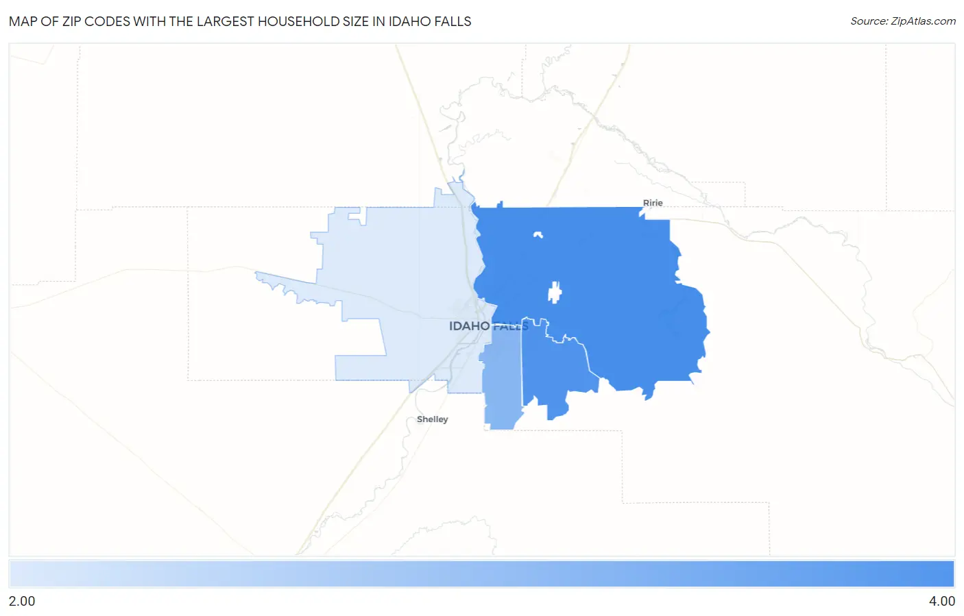 Zip Codes with the Largest Household Size in Idaho Falls Map