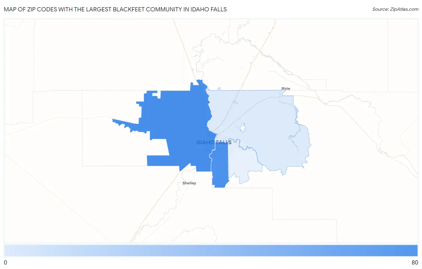 Zip Codes with the Largest Blackfeet Community in Idaho Falls Map