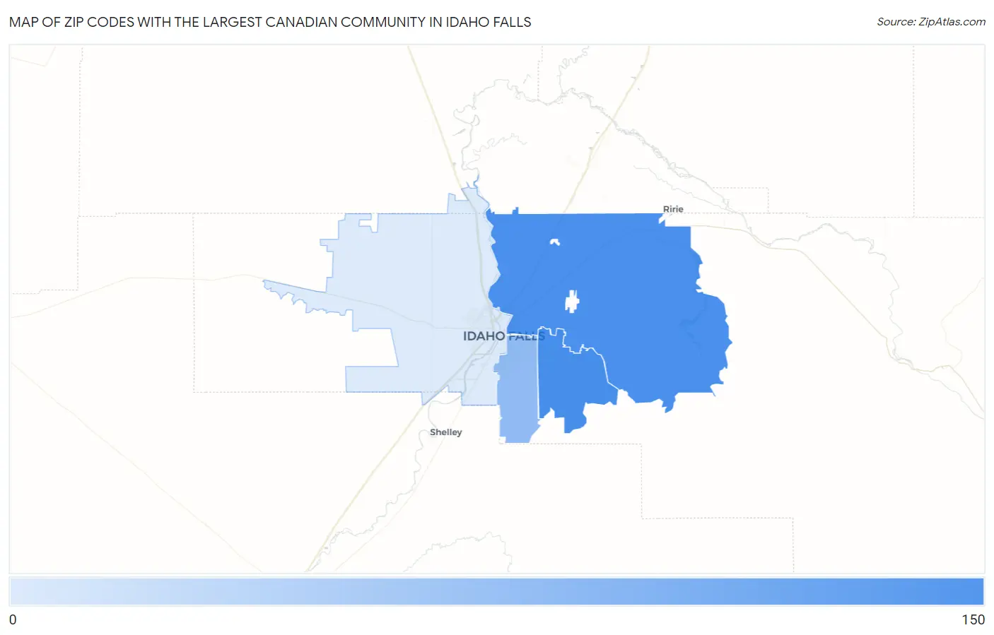 Zip Codes with the Largest Canadian Community in Idaho Falls Map