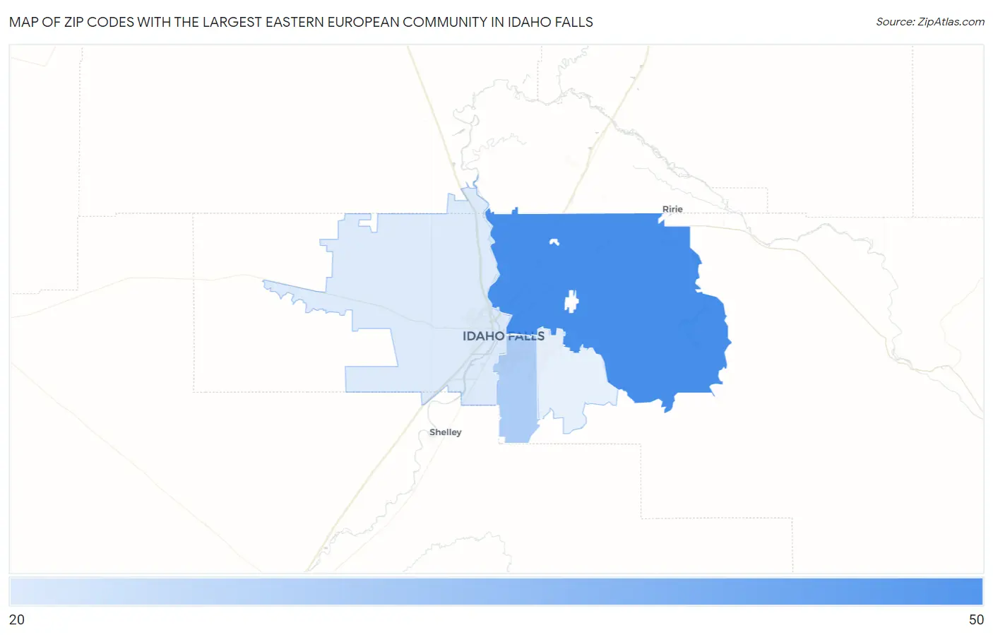 Zip Codes with the Largest Eastern European Community in Idaho Falls Map