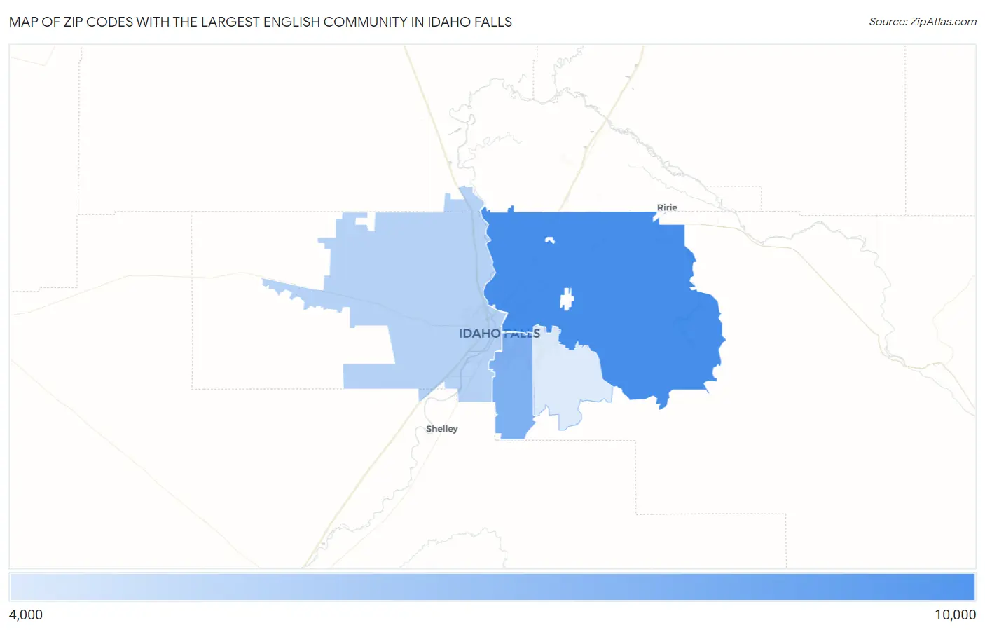 Zip Codes with the Largest English Community in Idaho Falls Map