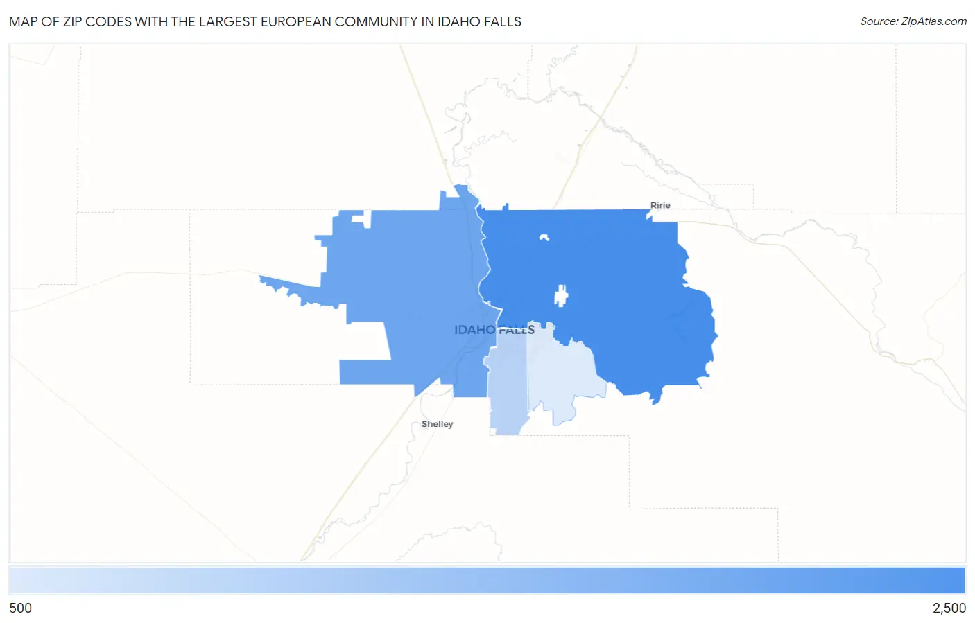 Zip Codes with the Largest European Community in Idaho Falls Map