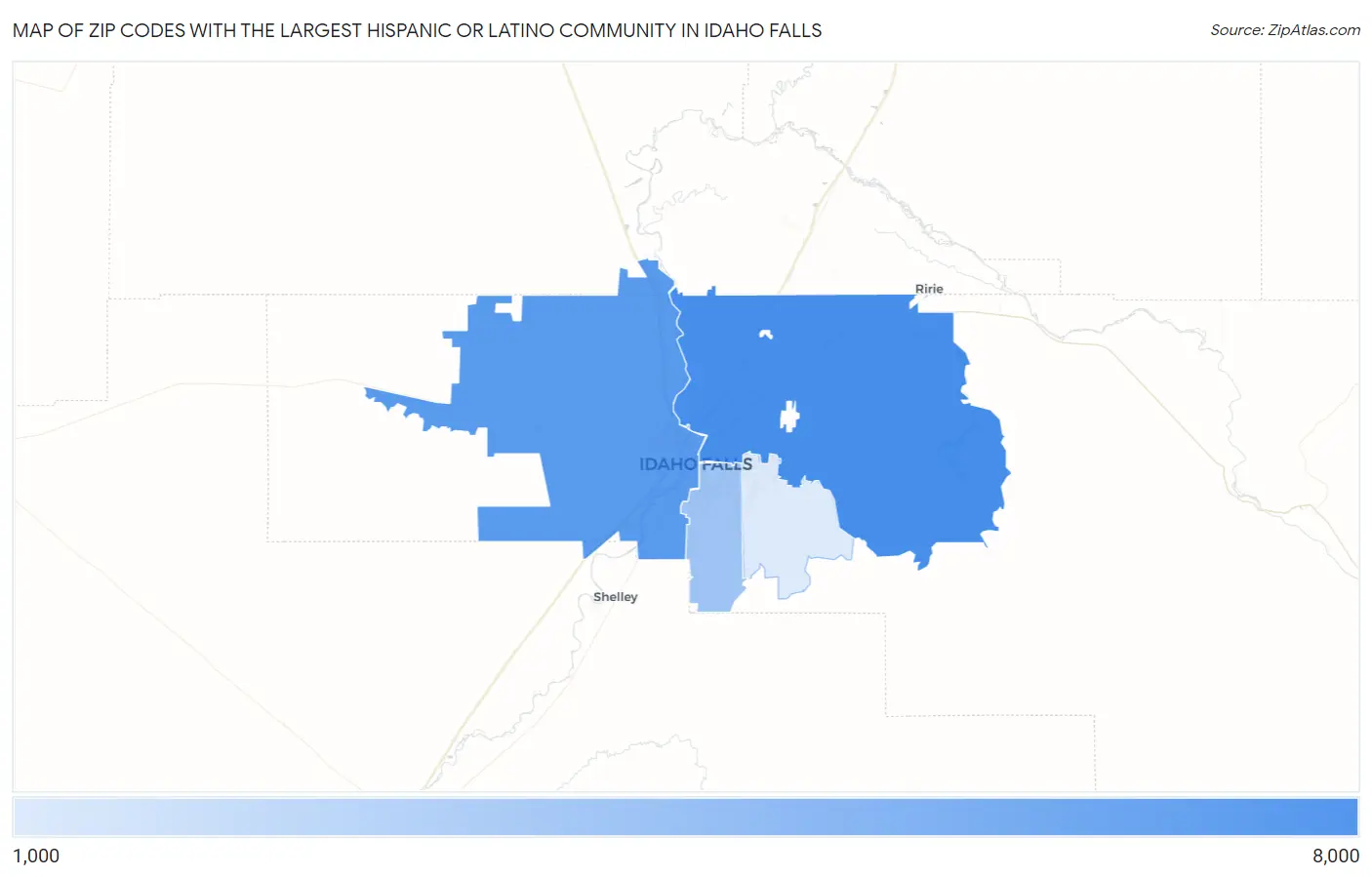 Zip Codes with the Largest Hispanic or Latino Community in Idaho Falls Map