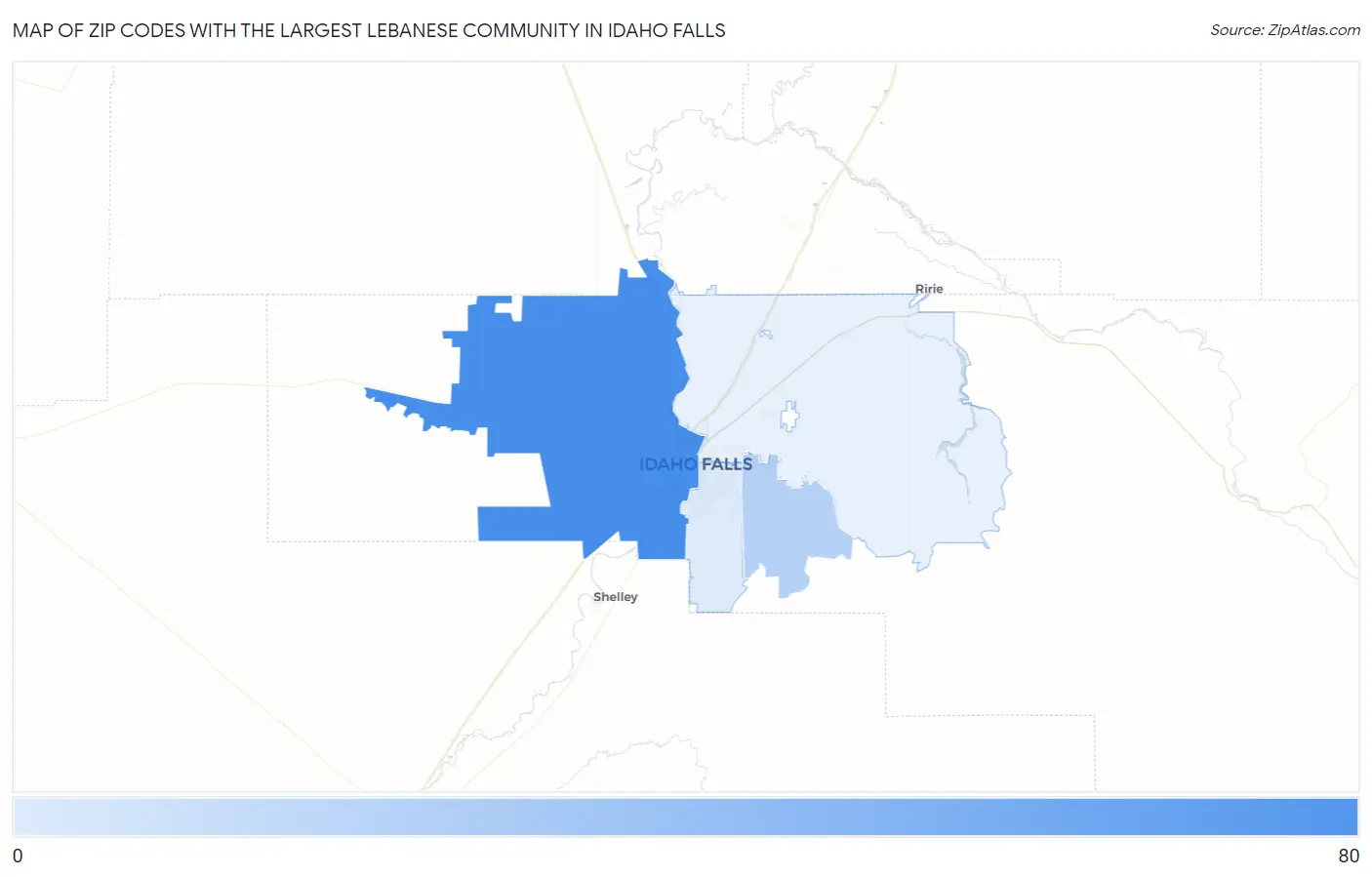 Zip Codes with the Largest Lebanese Community in Idaho Falls Map